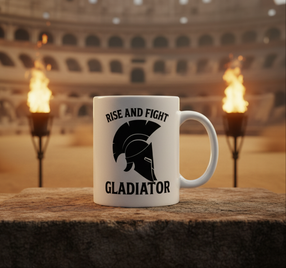 “Rise and Fight – Gladiator” Taza / Mug – Coffee with Courage & Grit