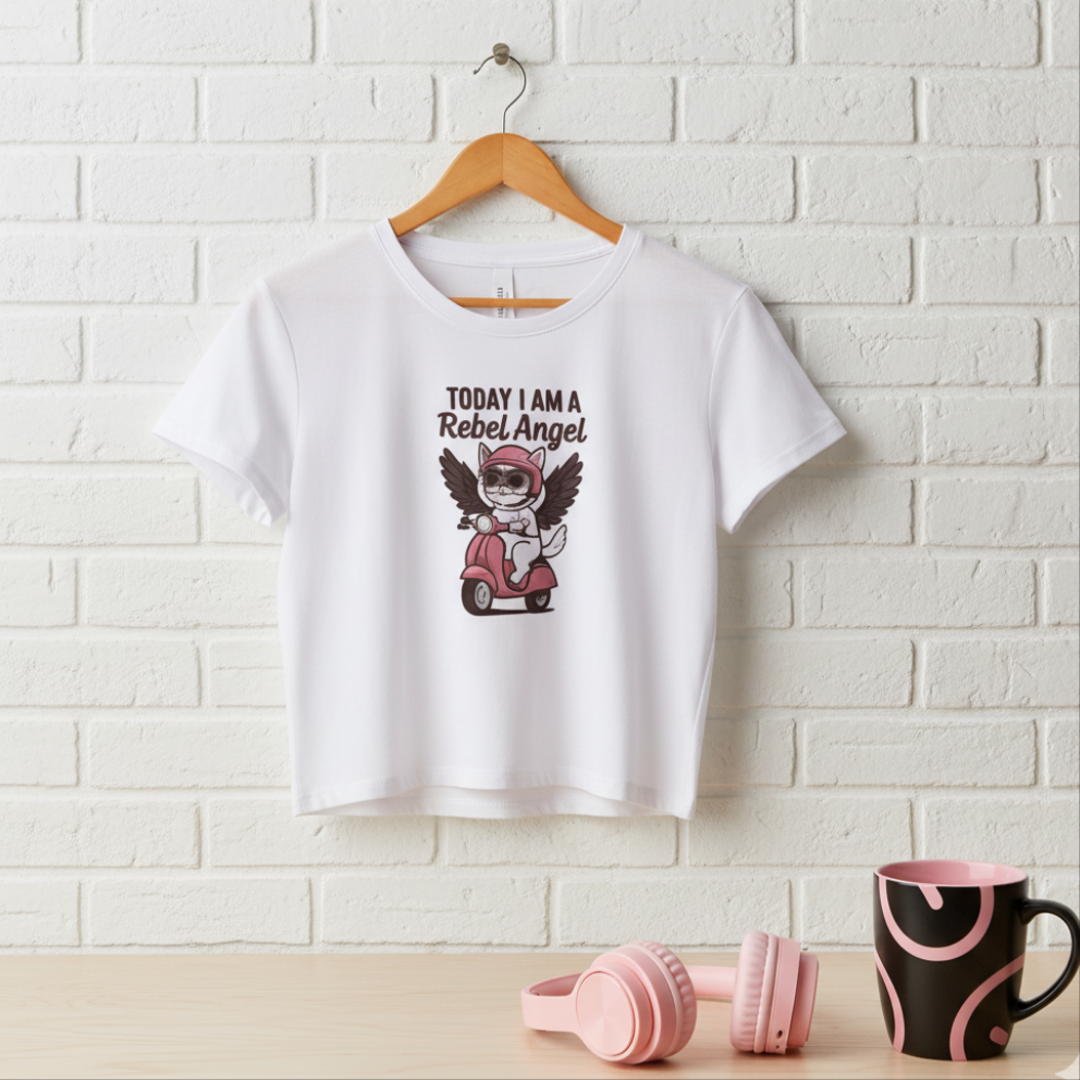 Camiseta Corta  “Pink Rebel Angel” - Crop Top