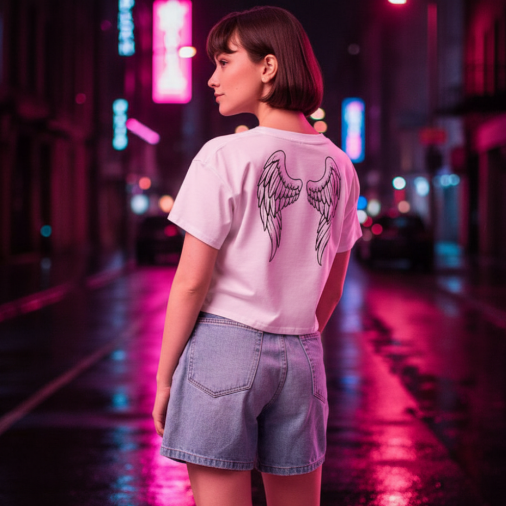 Camiseta Corta  “Pink Rebel Angel” - Crop Top