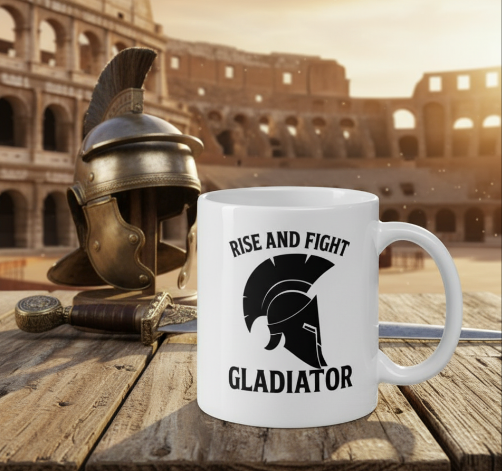“Rise and Fight – Gladiator” Taza / Mug – Coffee with Courage & Grit