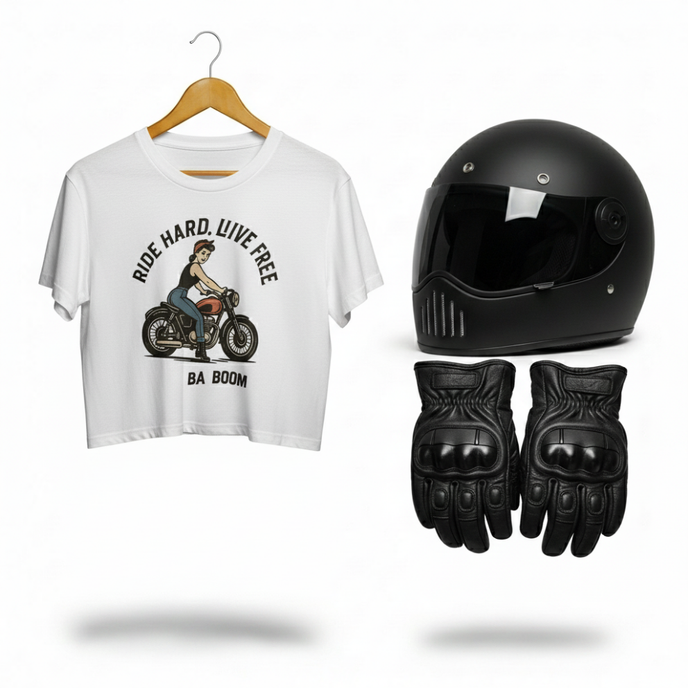Camiseta corta/Crop top "Ride Hard Live Free"