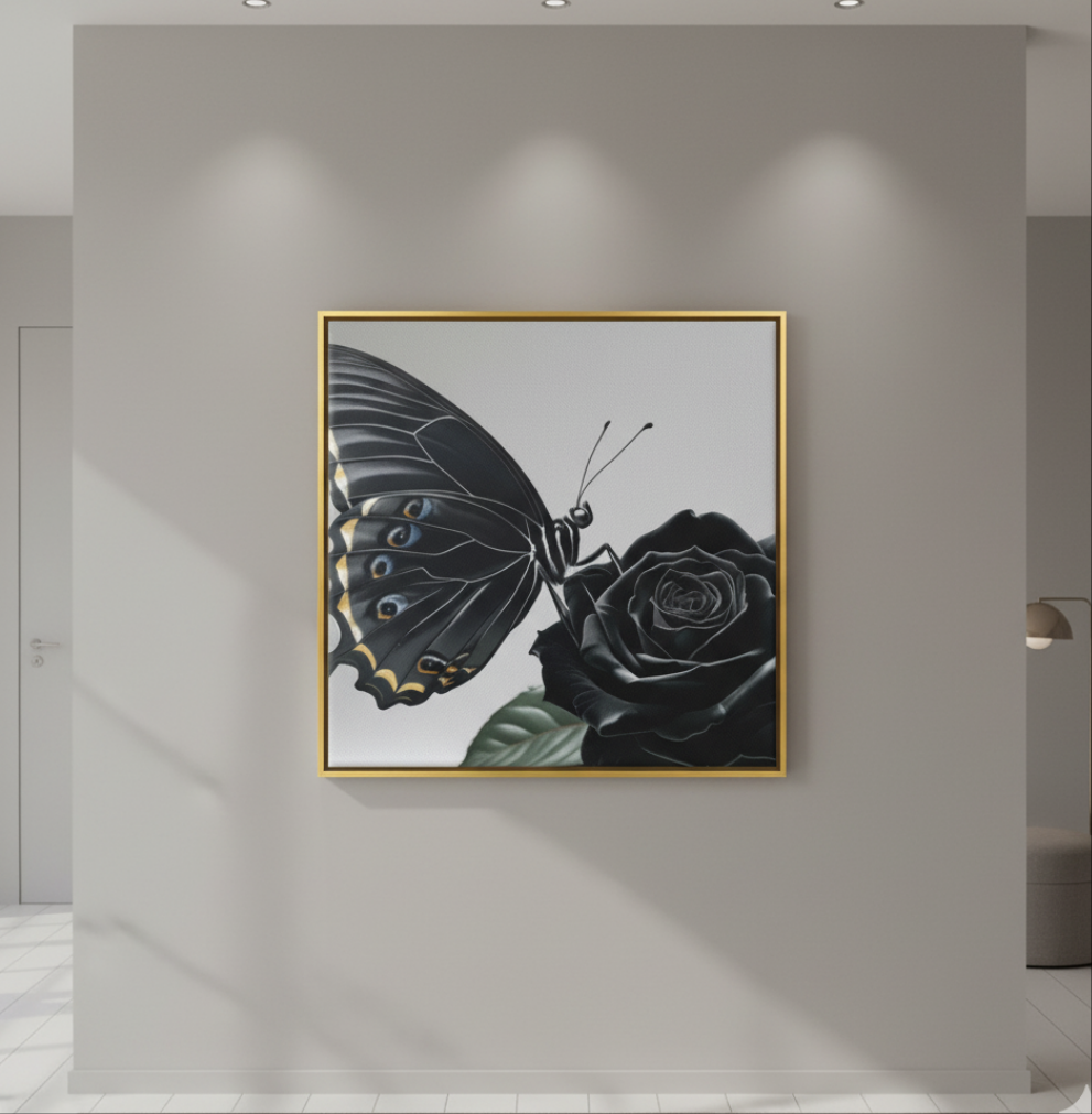 Lienzo II / Canvas "Elegance – Mariposa y Rosa"