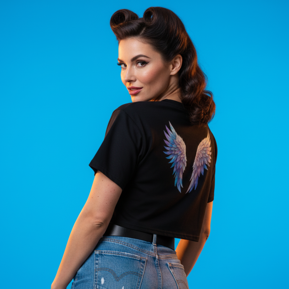 Camiseta Corta “Black Rebel Angel” - Crop Top