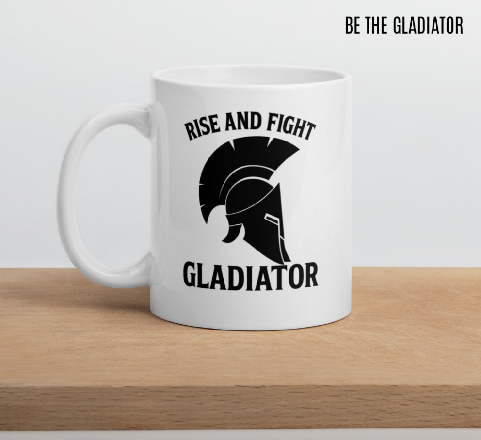 “Rise and Fight – Gladiator” Taza / Mug – Coffee with Courage & Grit