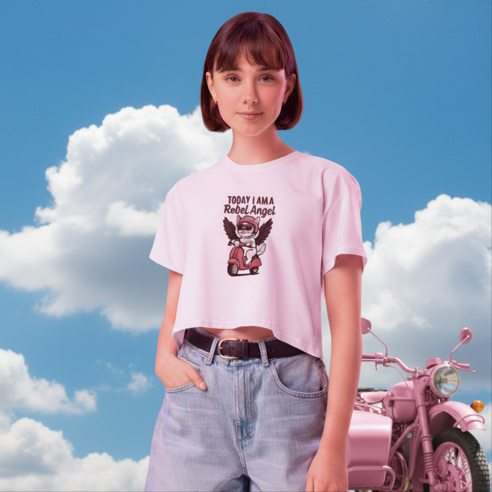Camiseta Corta  “Pink Rebel Angel” - Crop Top
