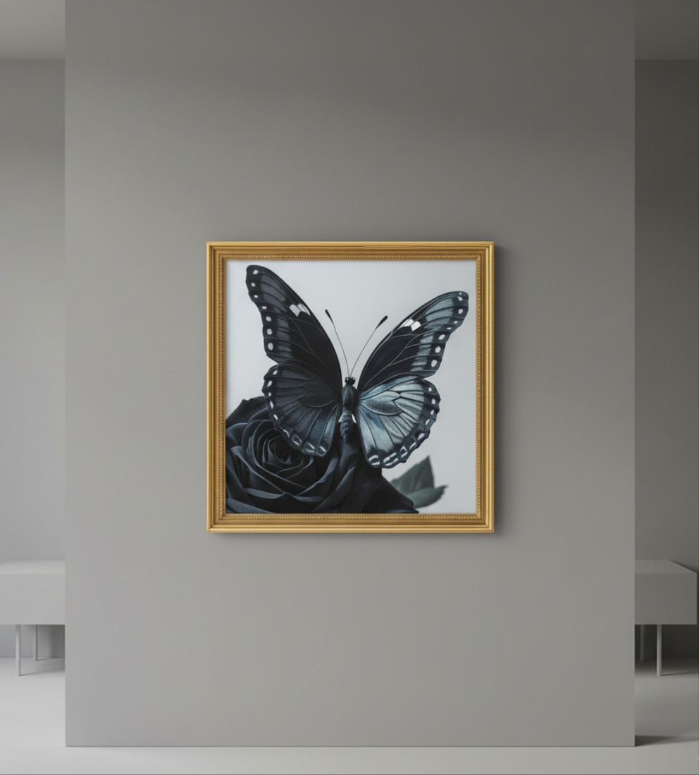 Lienzo III / Canvas "Elegance – Mariposa y Rosa"
