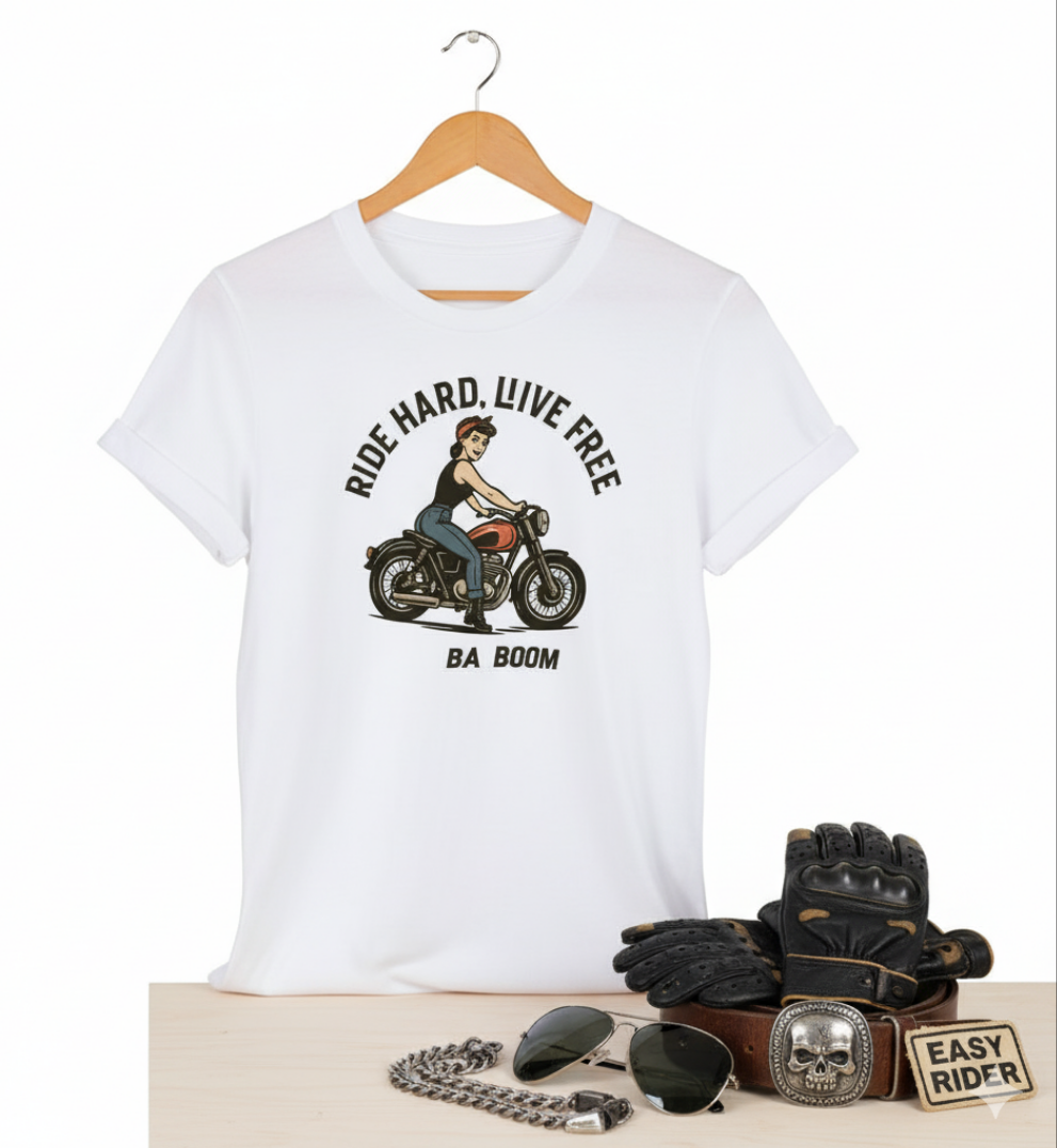 Camiseta larga/ classic tee "Ride Hard Live Free"