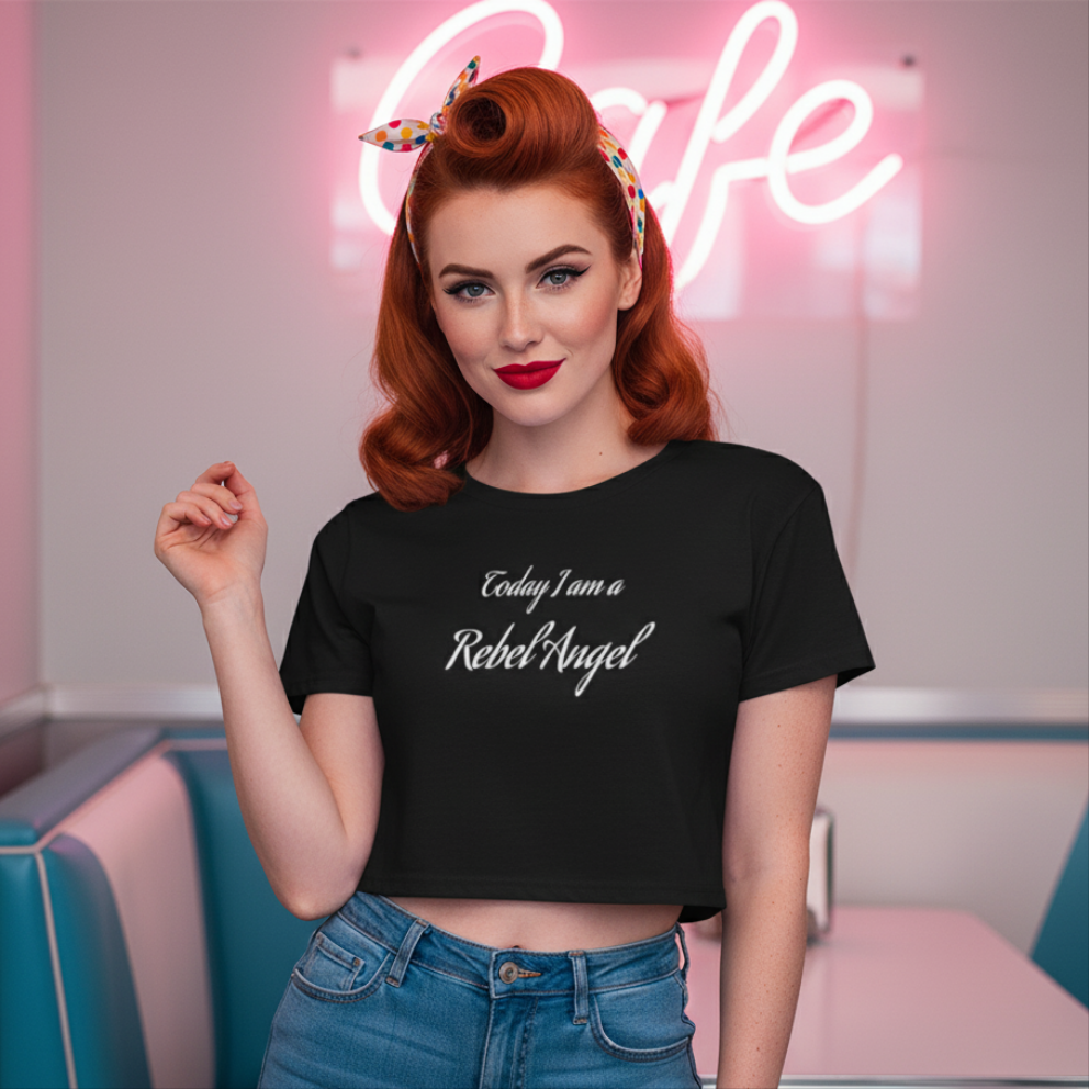Camiseta Corta “Black Rebel Angel” - Crop Top
