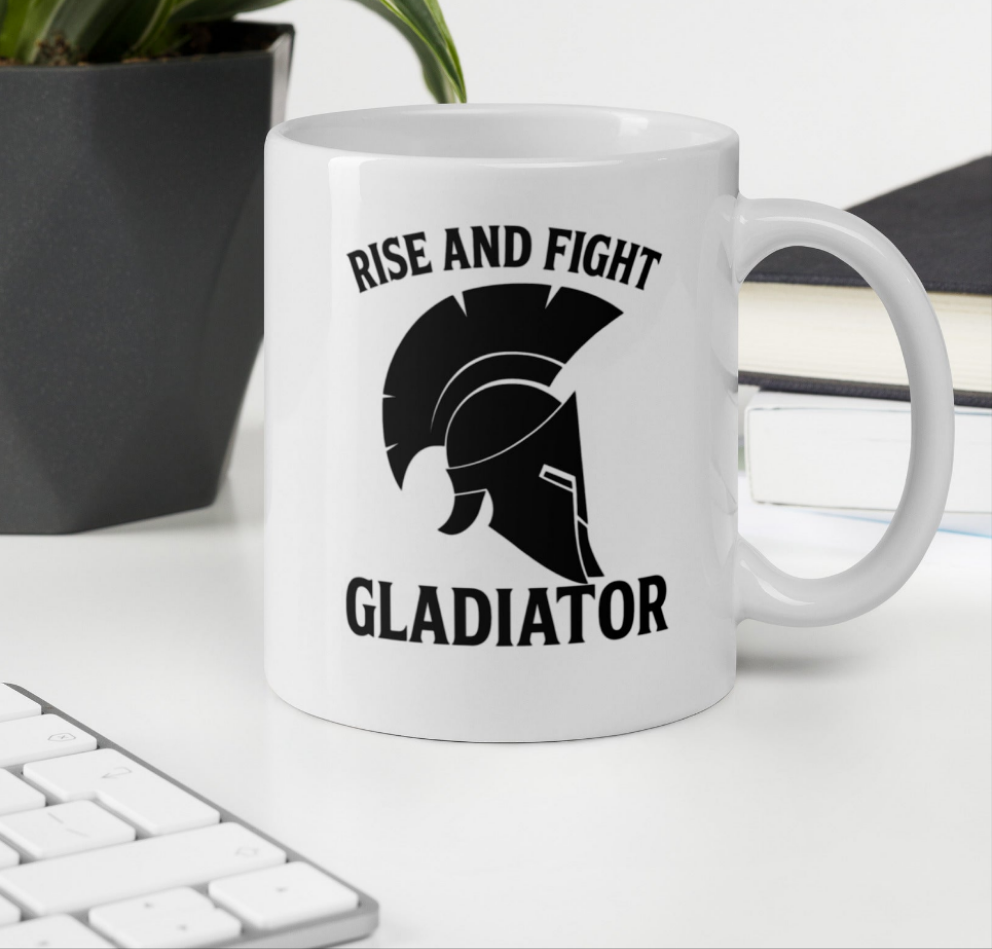 “Rise and Fight – Gladiator” Taza / Mug – Coffee with Courage & Grit