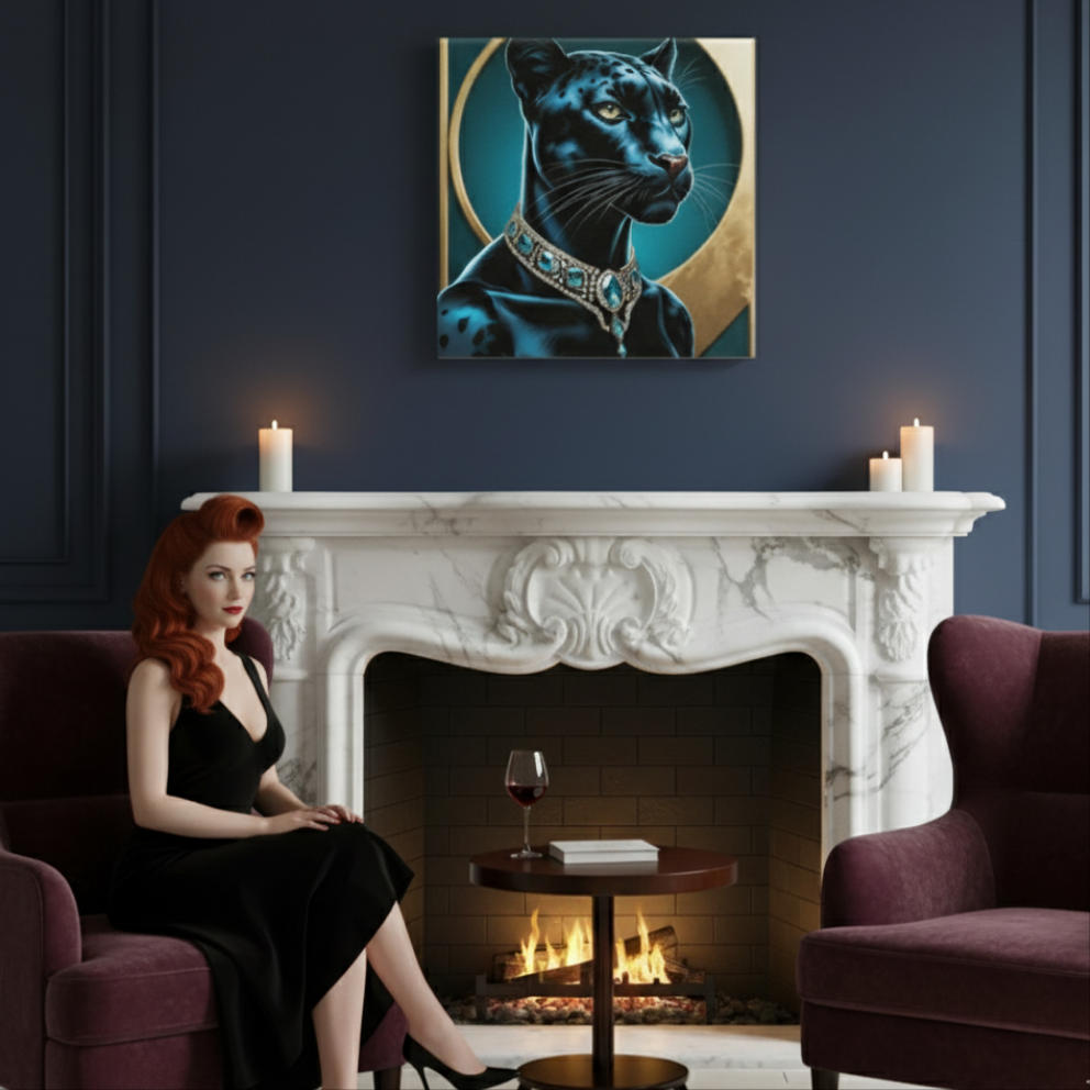 Lienzo / Canvas "Elegance - Pantera Negra con Joyas "