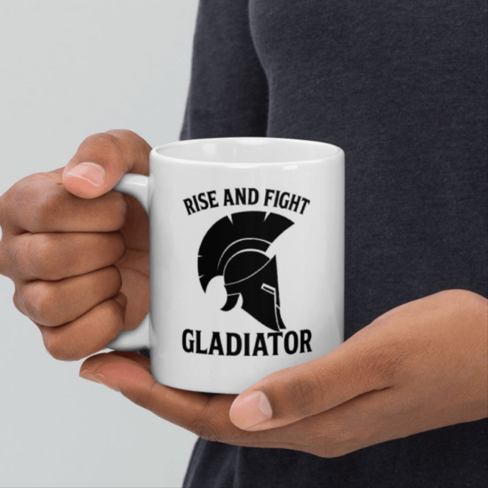 “Rise and Fight – Gladiator” Taza / Mug – Coffee with Courage & Grit