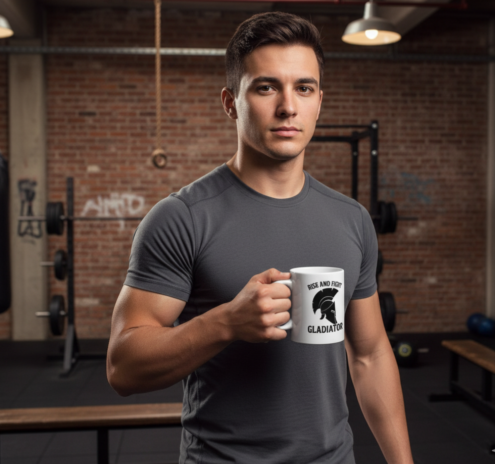 “Rise and Fight – Gladiator” Taza / Mug – Coffee with Courage & Grit