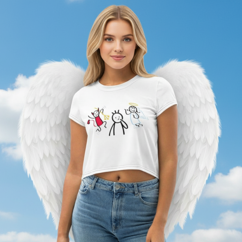 Camiseta Corta “White Rebel Angel” - Crop Top