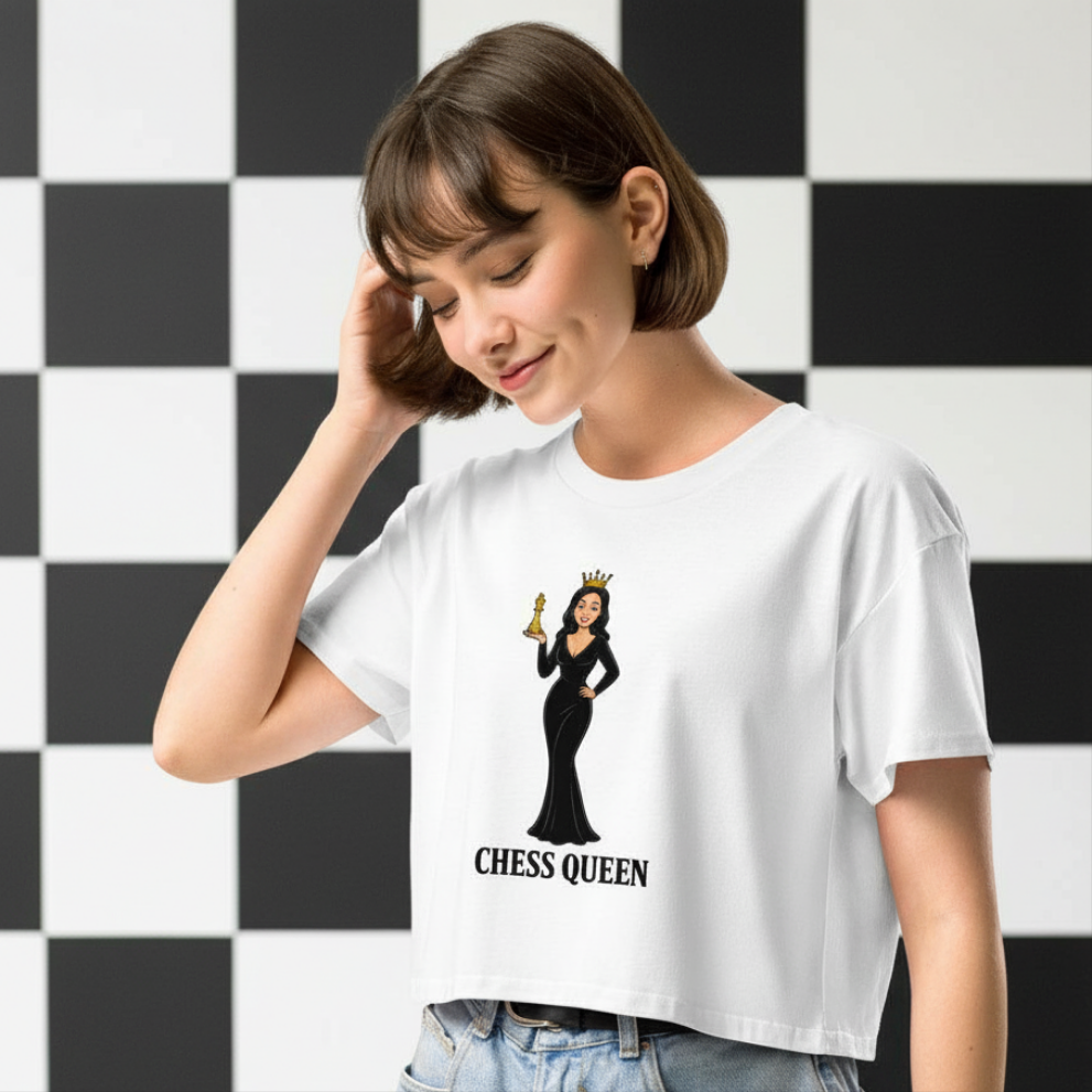 Camiseta corta / Crop-top unisex "Reina de Ajedrez"