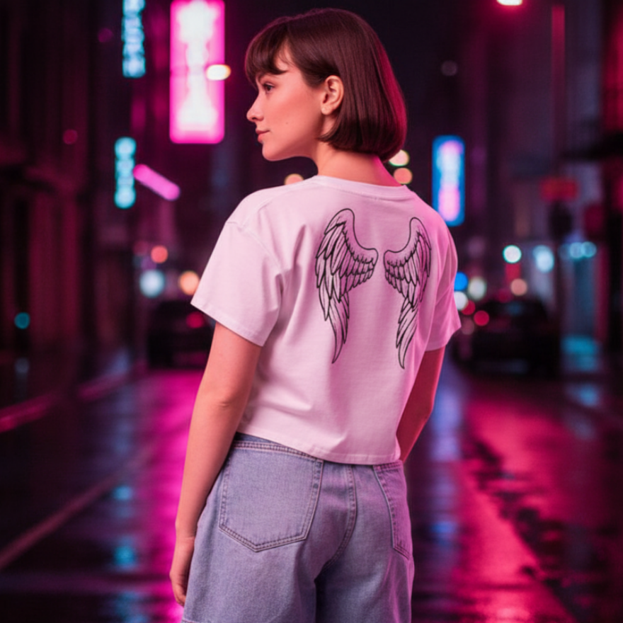 Camiseta Corta  “Pink Rebel Angel” - Crop Top