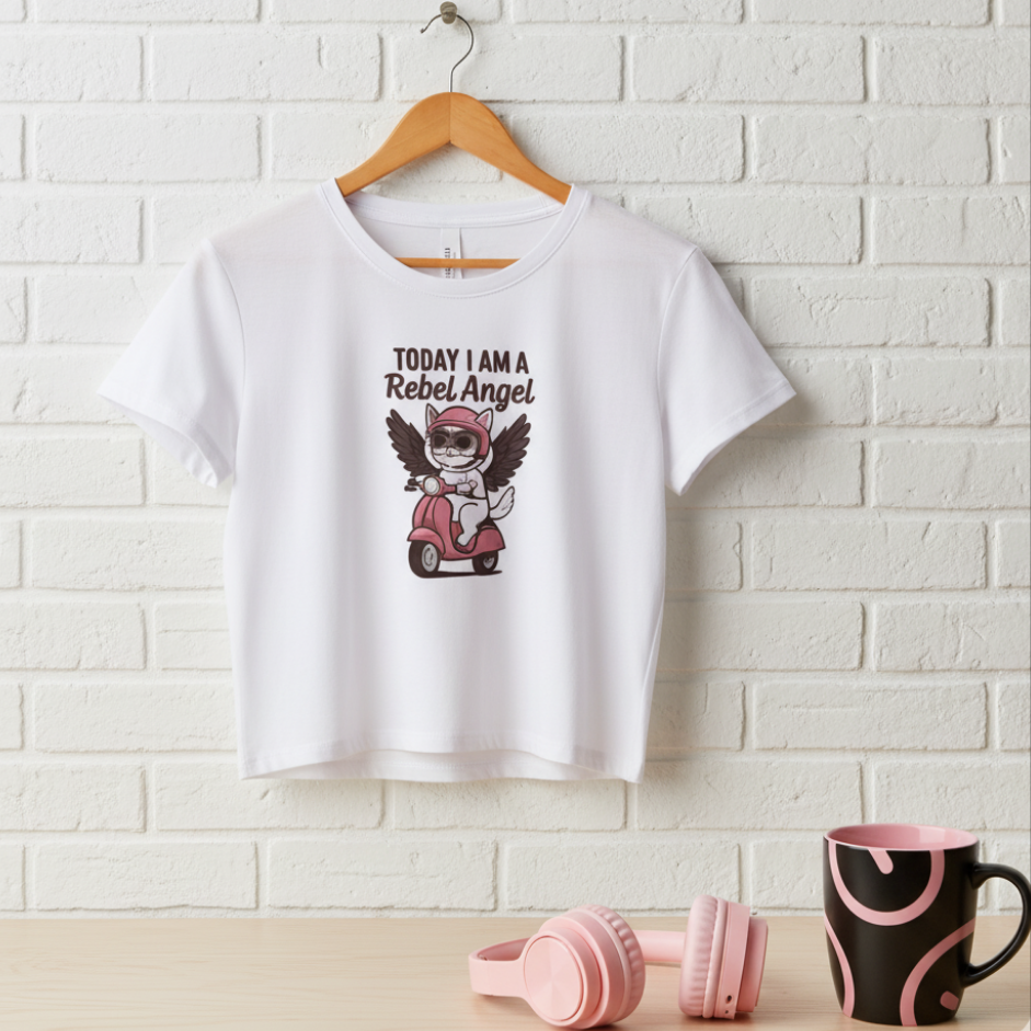 Camiseta Corta  “Pink Rebel Angel” - Crop Top