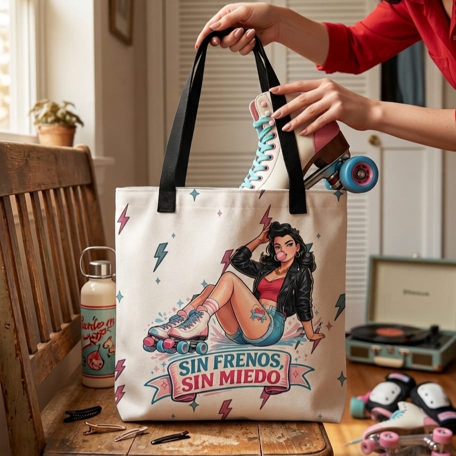 Bolso Tote Patinadora Retro                                                - Estilo Pin Up                            "Sin Freno, Sin Miedo"