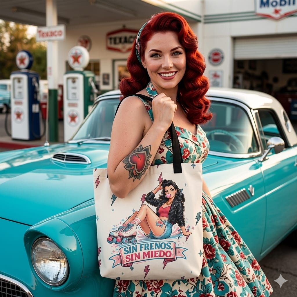 Bolso Tote Patinadora Retro                                                - Estilo Pin Up                            "Sin Freno, Sin Miedo"