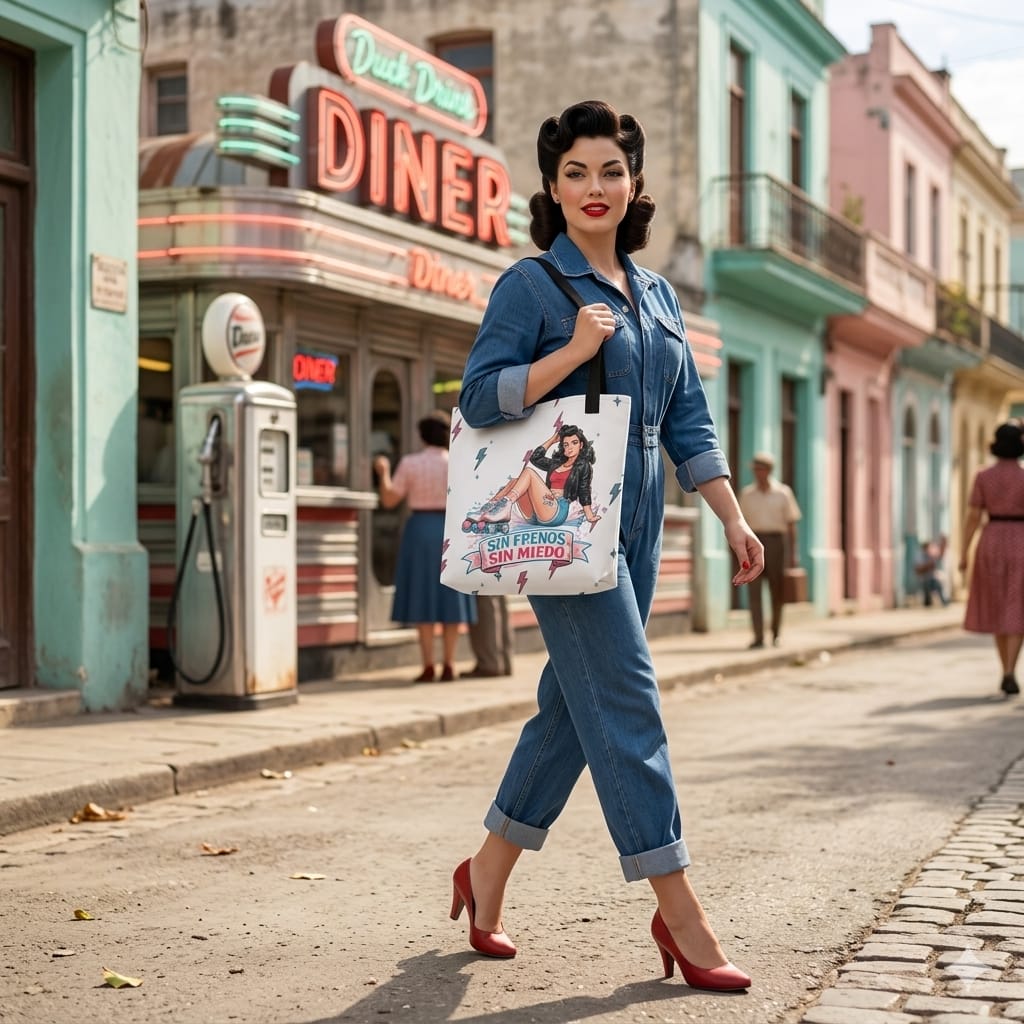 Bolso Tote Patinadora Retro                                                - Estilo Pin Up                            "Sin Freno, Sin Miedo"