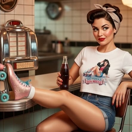 Crop Top de Patinaje para Mujer- Camiseta Corta Pin Up               "Sin Freno, Sin Miedo"