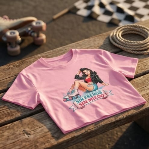 Crop Top de Patinaje para Mujer- Camiseta Corta Pin Up               "Sin Freno, Sin Miedo"