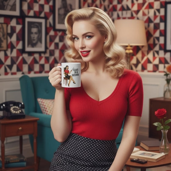 Taza de Cerámica para Profesora - Diseño Pin Up                       "Class in Session"