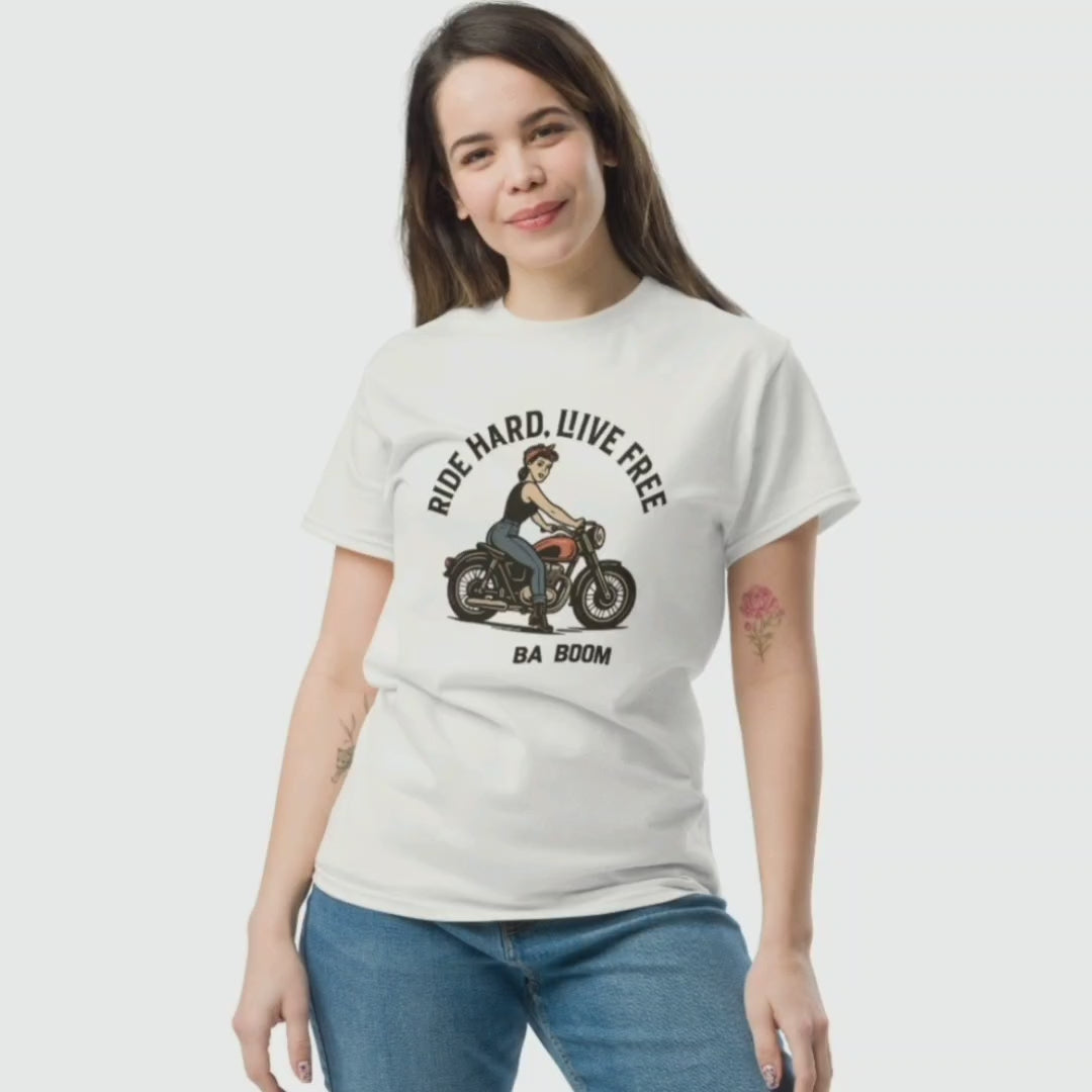 Camiseta larga/ classic tee "Ride Hard Live Free"