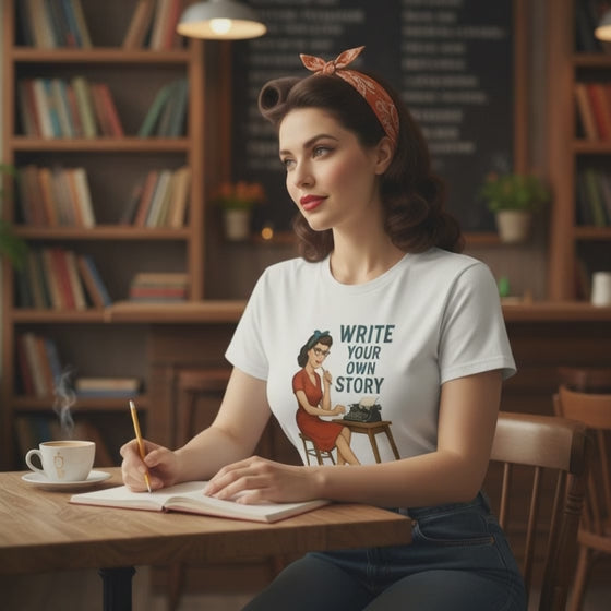 Camiseta larga de Escritora para Mujer - Diseño Vintage "Write Your Own Story"