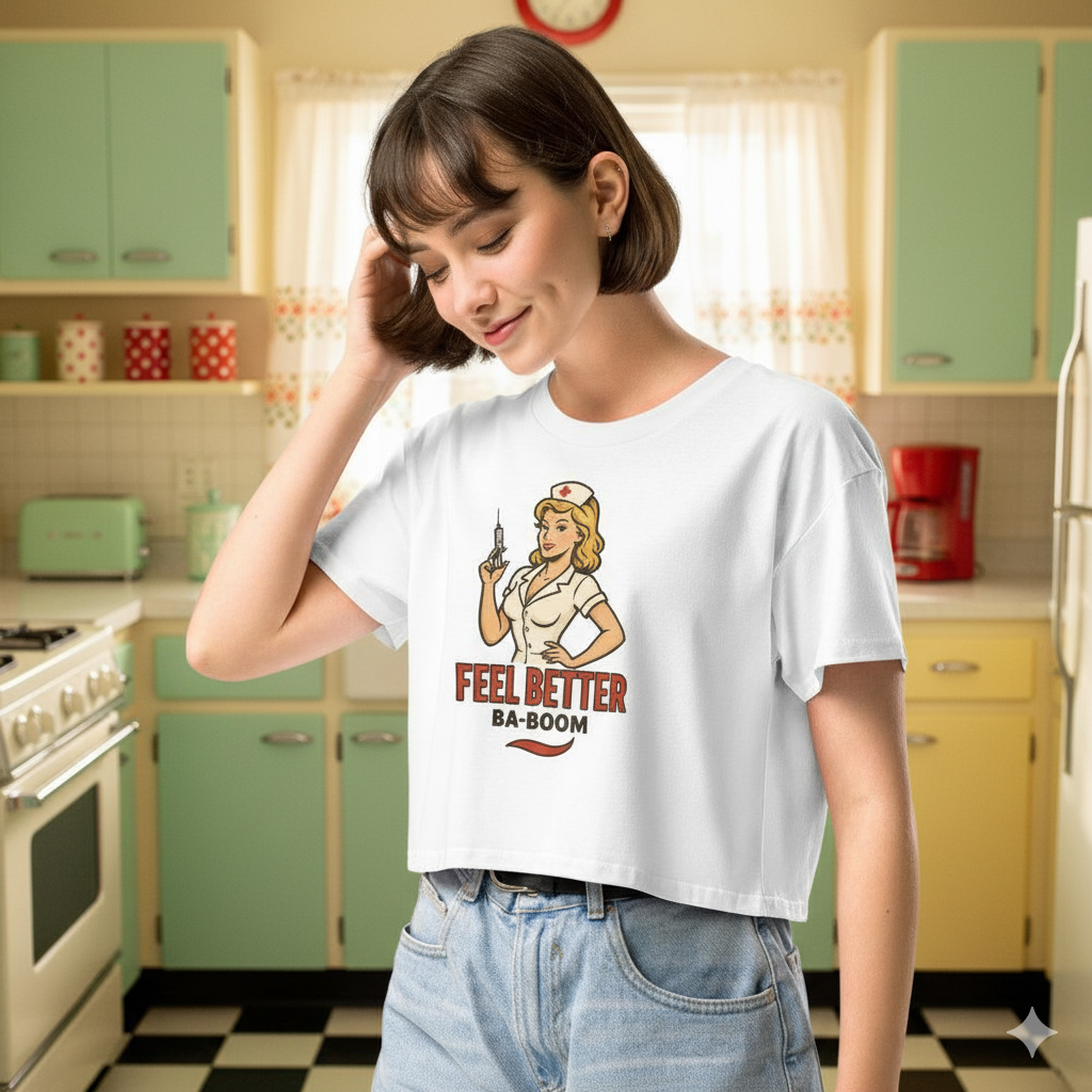 Camiseta corta/Crop top "Feel Better Ba-Boom"