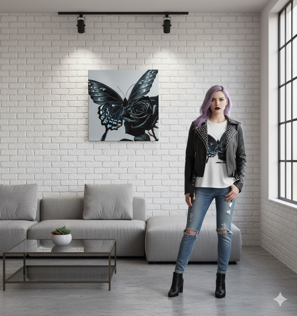 Lienzo I /Canvas "Elegance – Mariposa y Rosa"