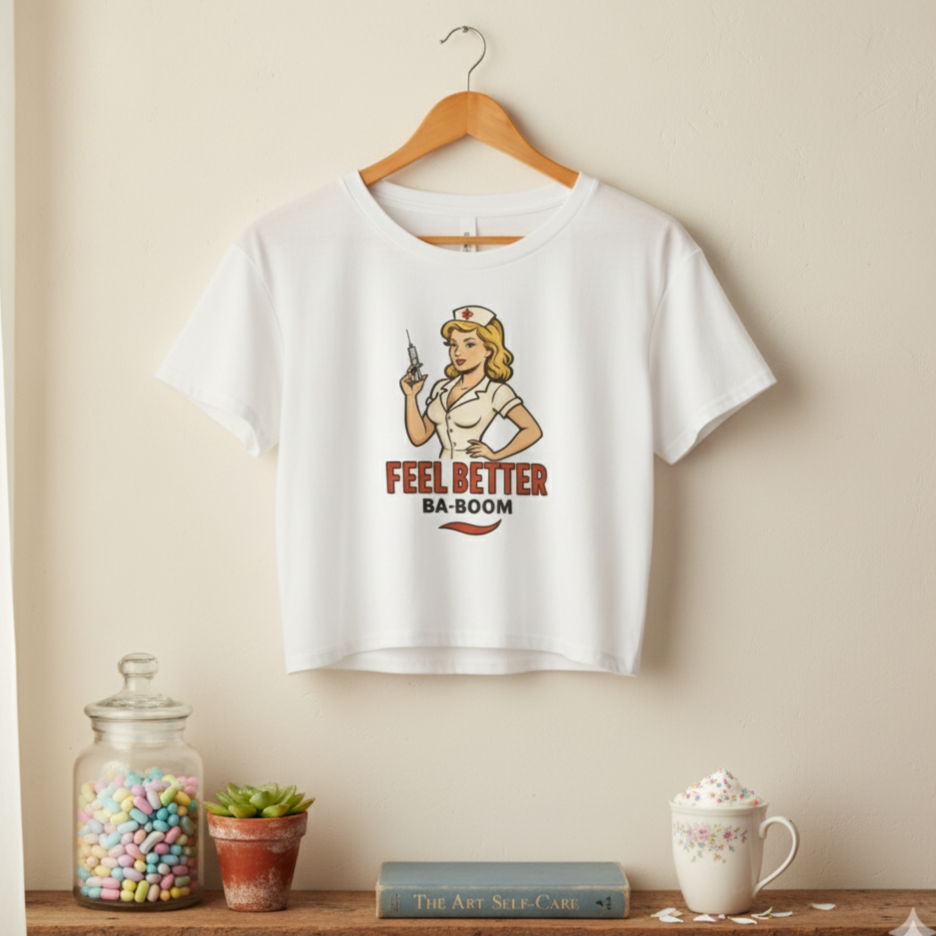 Camiseta corta/Crop top "Feel Better Ba-Boom"