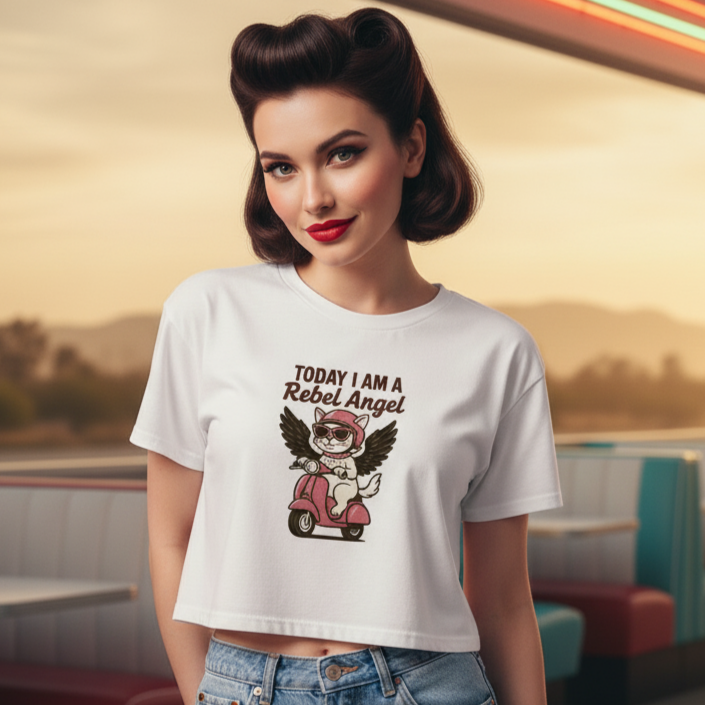 Camiseta Corta  “Pink Rebel Angel” - Crop Top
