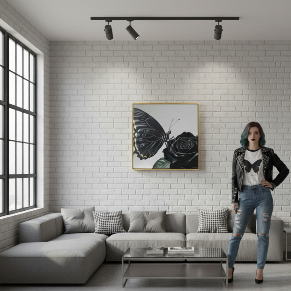 Lienzo II / Canvas "Elegance – Mariposa y Rosa"