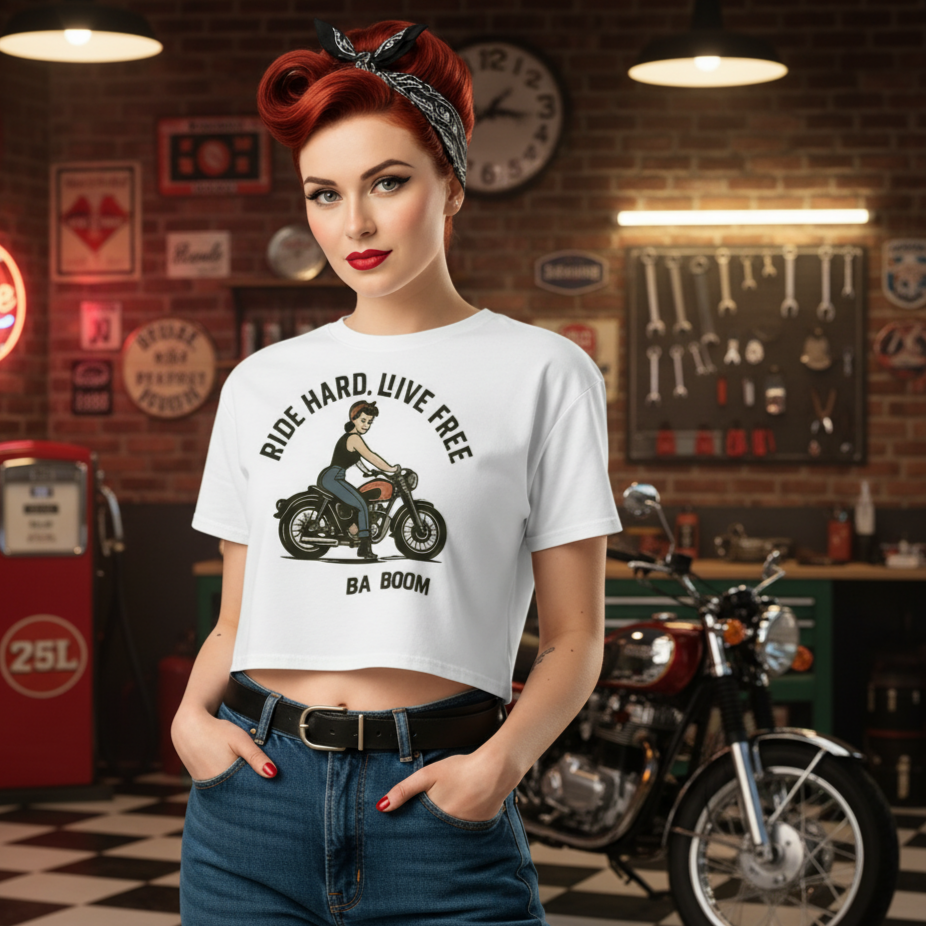 Camiseta corta/Crop top "Ride Hard Live Free"