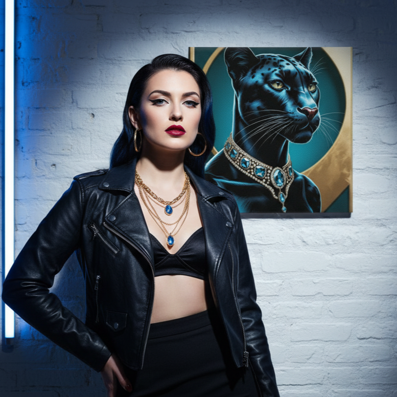 Lienzo / Canvas "Elegance - Pantera Negra con Joyas "