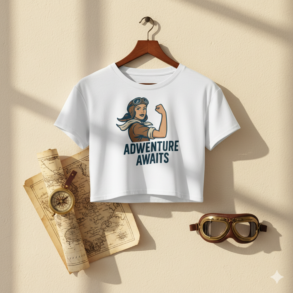 Camiseta corta / Crop-top "Adventure Awaits"