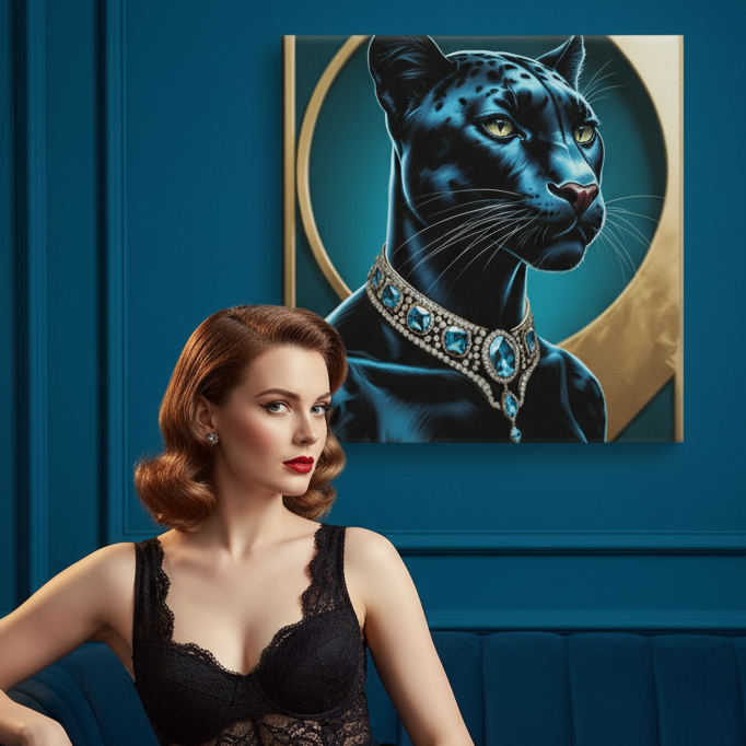 Lienzo / Canvas "Elegance - Pantera Negra con Joyas "