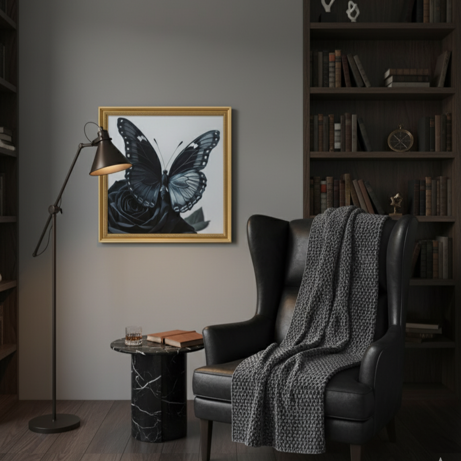Lienzo III / Canvas "Elegance – Mariposa y Rosa"