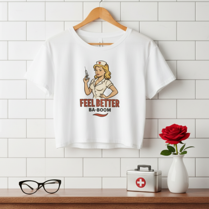 Camiseta corta/Crop top "Feel Better Ba-Boom"