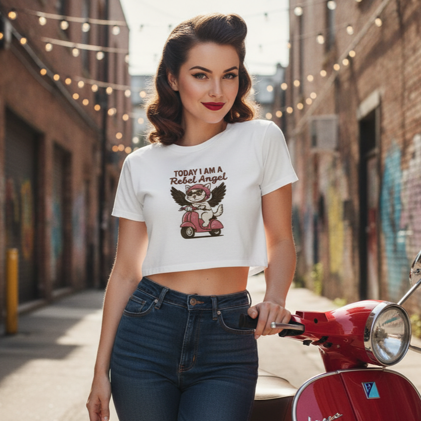 Camiseta Corta  “Pink Rebel Angel” - Crop Top