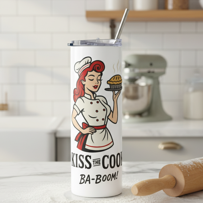Vaso de acero inoxidable/Tumbler 20oz "Kiss the Cook Ba-Boom"