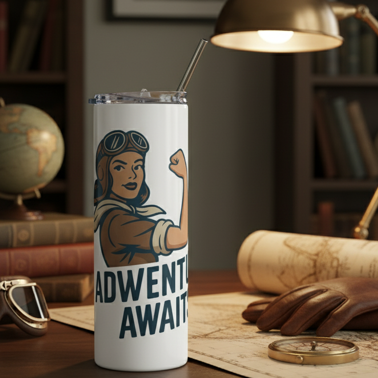 Vaso de Acero Inoxidable Aviadora - Botella Térmica Pin Up "Adventure Awaits"
