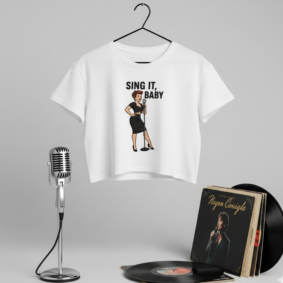 Crop Top de Cantante para Mujer - Camiseta Corta Retro Pin Up "Sing It, Baby"