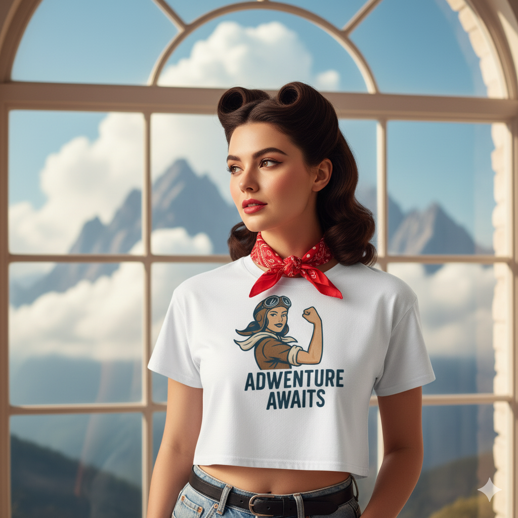 Camiseta corta / Crop-top "Adventure Awaits"
