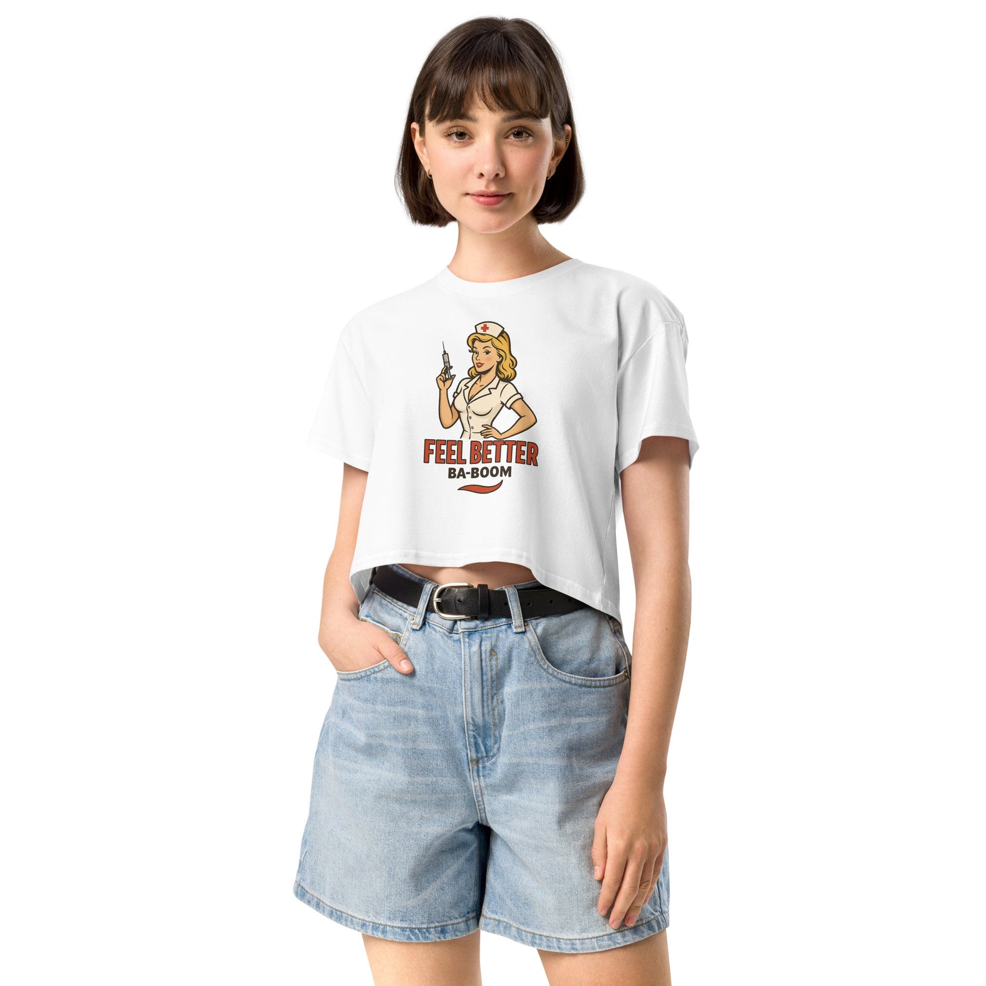 Camiseta corta/Crop top "Feel Better Ba-Boom"