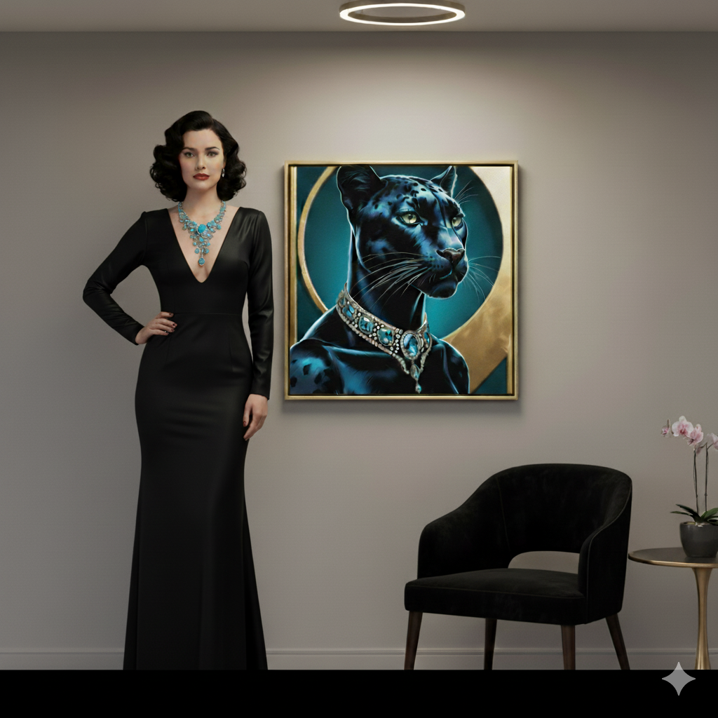 Lienzo / Canvas "Elegance - Pantera Negra con Joyas "