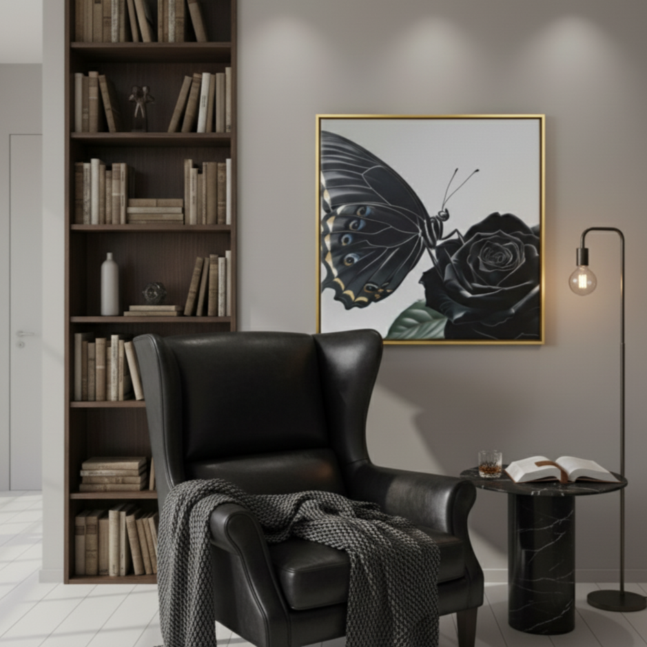 Lienzo II / Canvas "Elegance – Mariposa y Rosa"