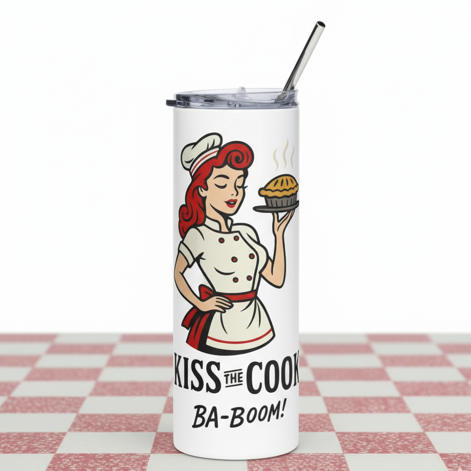 Vaso de acero inoxidable/Tumbler 20oz "Kiss the Cook Ba-Boom"
