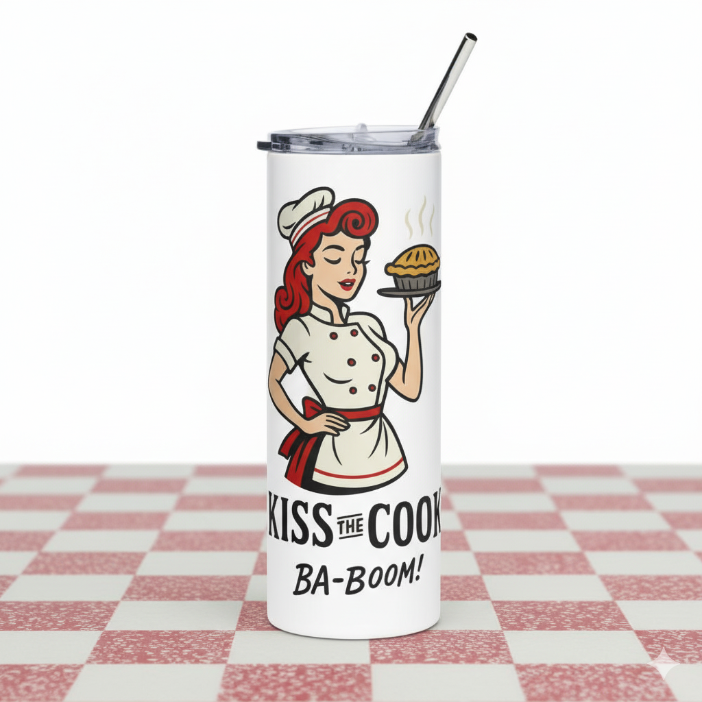 Vaso de acero inoxidable/Tumbler 20oz "Kiss the Cook Ba-Boom"
