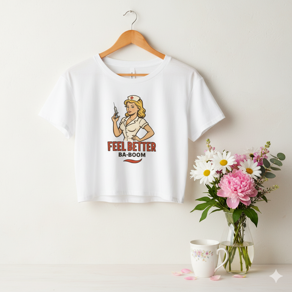 Camiseta corta/Crop top "Feel Better Ba-Boom"